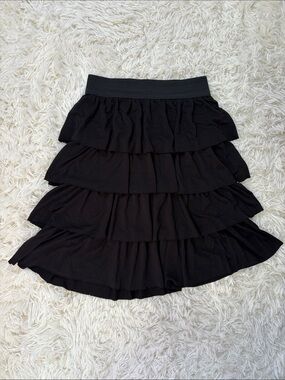 Kismet Black Tiered Ruffle Skirt with Elastic Waistband